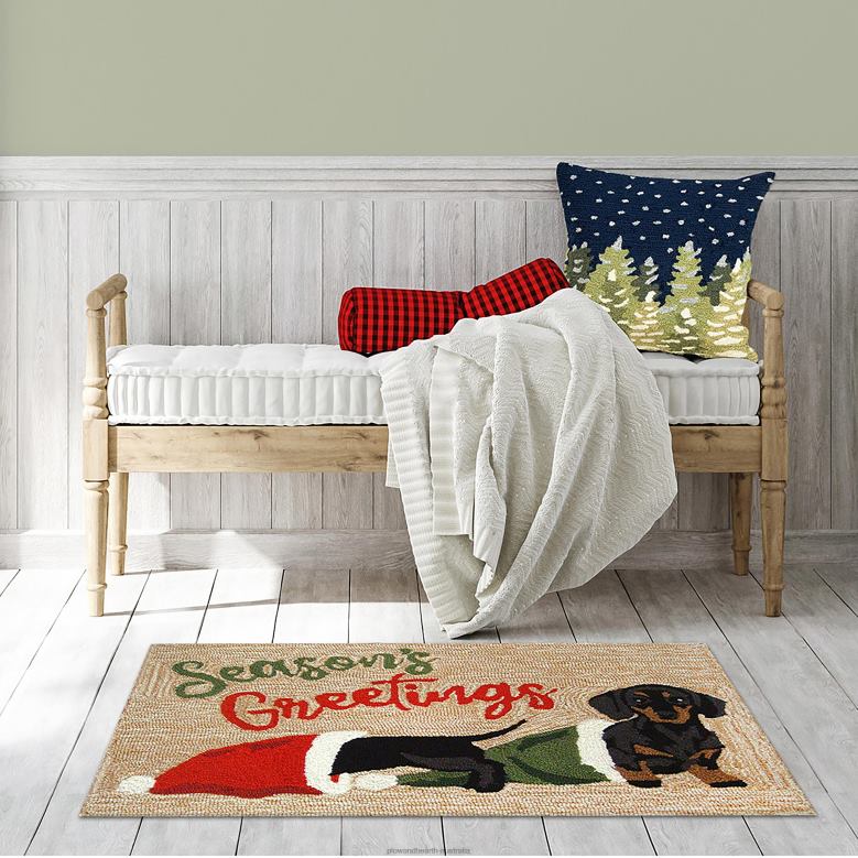 Plow & Hearth Indoor/Outdoor Hand-Hooked Christmas Dachshunds Accent Rug P22BD1338 Houseware