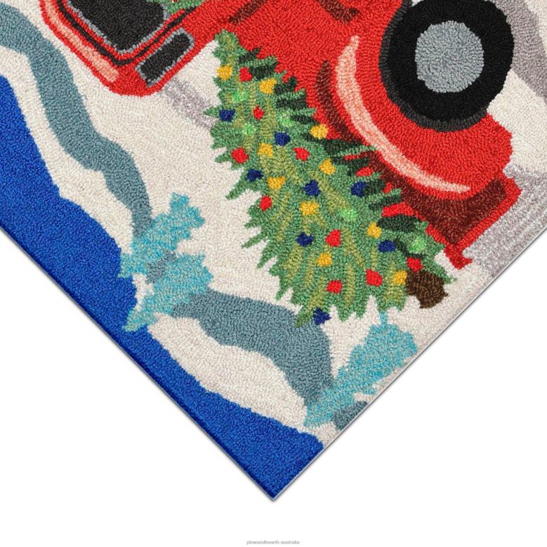 Plow & Hearth Indoor/Outdoor Hand-Hooked Christmas Truck Accent Rug P22BD1335 Houseware