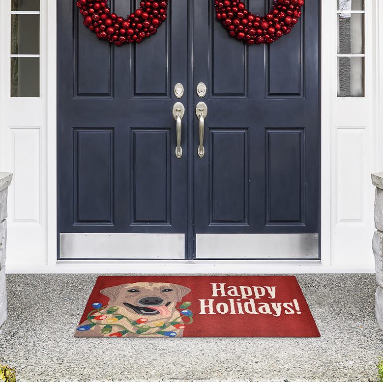 Plow & Hearth Indoor/Outdoor Hand-Hooked Happy Holidays Lab Accent Rug P22BD1315 Houseware