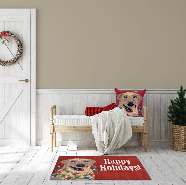 Plow & Hearth Indoor/Outdoor Hand-Hooked Happy Holidays Lab Accent Rug P22BD1315 Houseware
