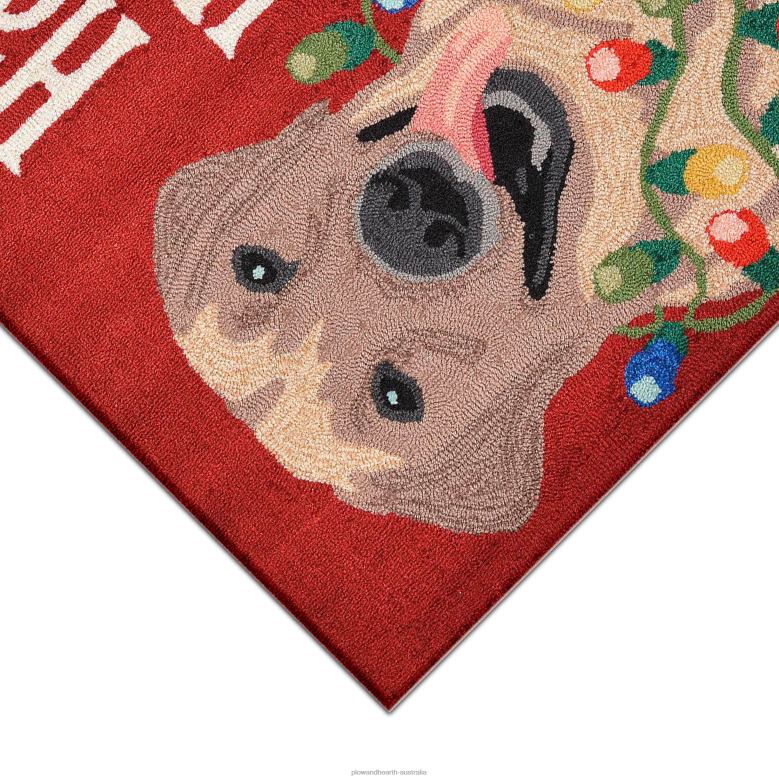 Plow & Hearth Indoor/Outdoor Hand-Hooked Happy Holidays Lab Accent Rug P22BD1315 Houseware