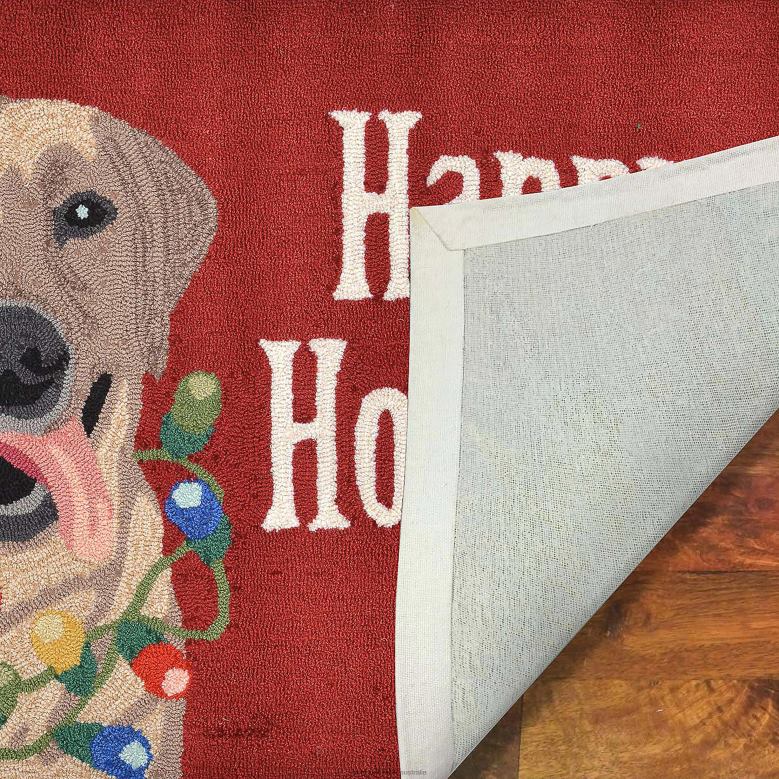 Plow & Hearth Indoor/Outdoor Hand-Hooked Happy Holidays Lab Accent Rug P22BD1315 Houseware