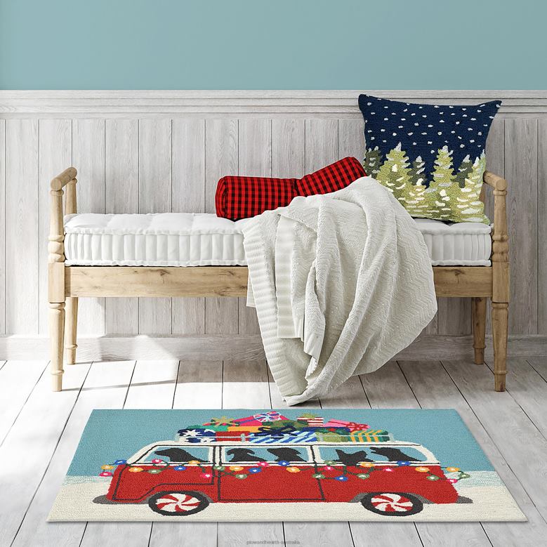 Plow & Hearth Indoor/Outdoor Hand-Hooked Happy Howlidays Accent Rug P22BD1332 Houseware