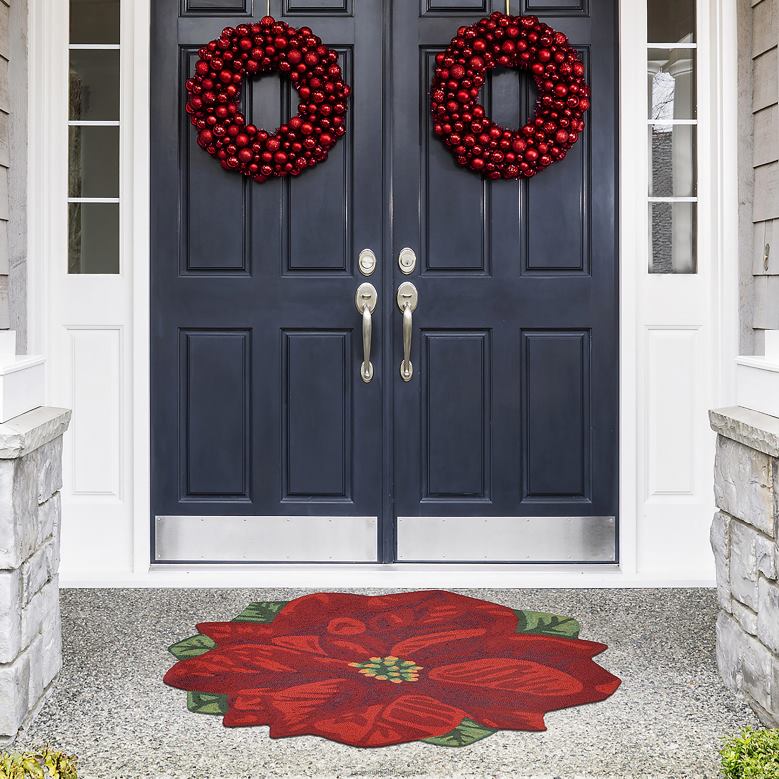 Plow & Hearth Indoor/Outdoor Hand-Hooked Poinsettia Accent Rug P22BD1310 Houseware