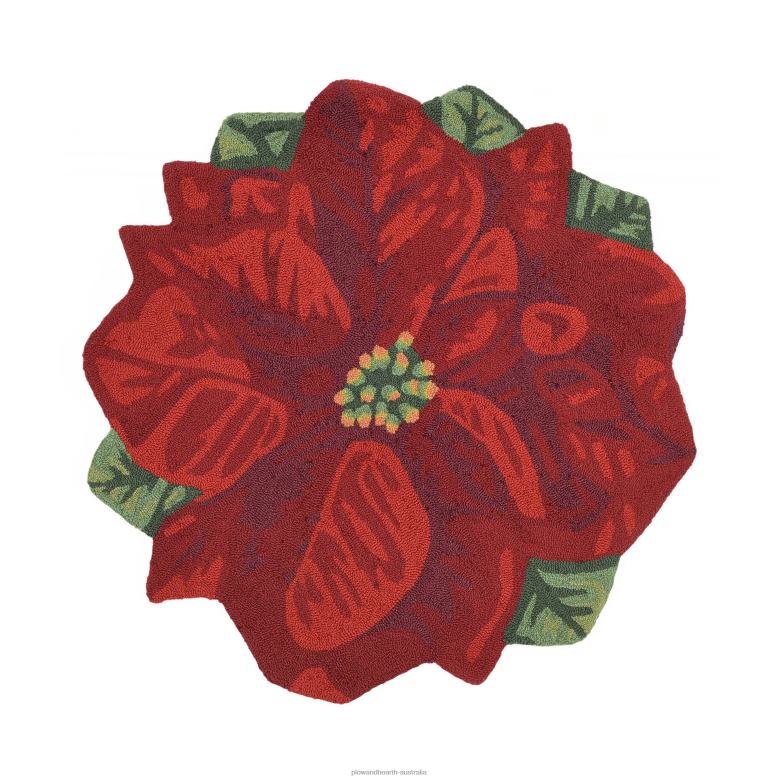 Plow & Hearth Indoor/Outdoor Hand-Hooked Poinsettia Accent Rug P22BD1310 Houseware