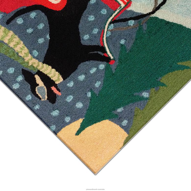 Plow & Hearth Indoor/Outdoor Hand-Hooked Sleigh Dog Accent Rug P22BD1329 Houseware