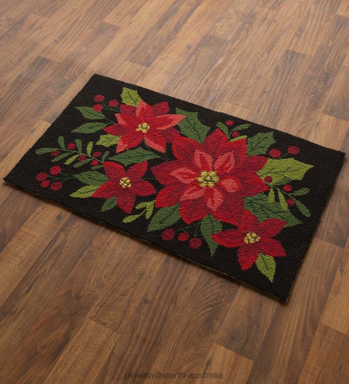 Plow & Hearth Indoor/Outdoor Poinsettia Hooked Polypropylene Accent Rug P22BD1301 Houseware
