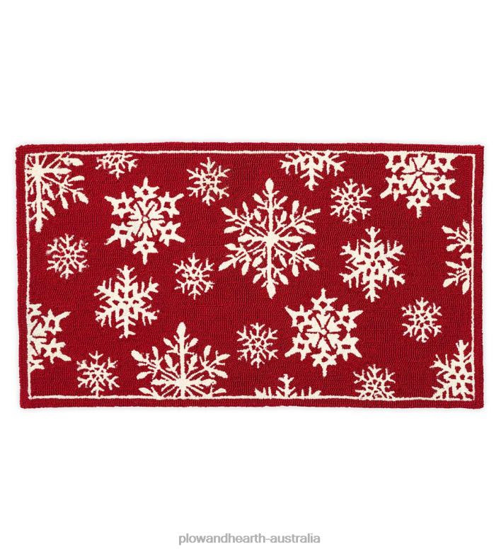 Plow & Hearth Indoor/Outdoor Snowflakes Holiday Hooked Accent Rug P22BD1282 Houseware