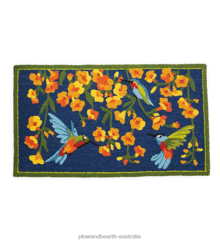 Plow & Hearth Indoor/Outdoor Trumpet Vine With Hummingbird Hooked Polypropylene Accent Rug P22BD1302 Houseware