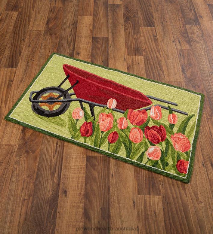 Plow & Hearth Indoor/Outdoor Tulip and Wheelbarrow Hooked Polypropylene Accent Rug P22BD1392 Houseware