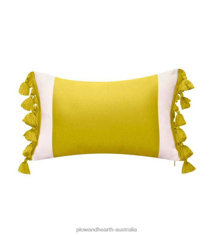 Plow & Hearth Indoor/Outdoor Colorblock Tassel Lumbar Pillow - Citron P22BD1248 Houseware