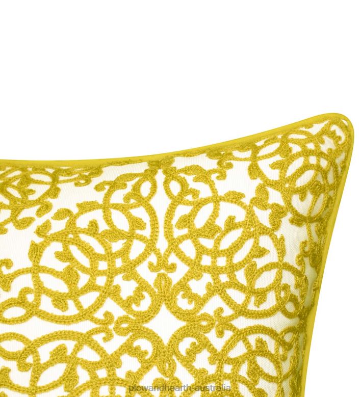 Plow & Hearth Indoor/Outdoor Embroidered Lacework Throw Pillow - Yellow P22BD3186 Houseware