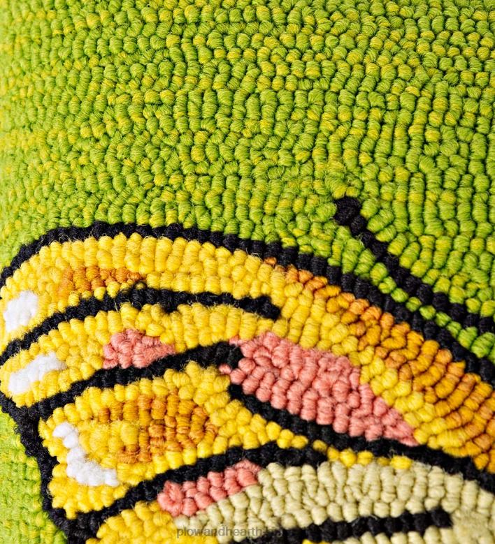 Plow & Hearth Indoor/Outdoor Green Butterfly Hand Hooked Polypropylene Throw Pillow P22BD1265 Houseware