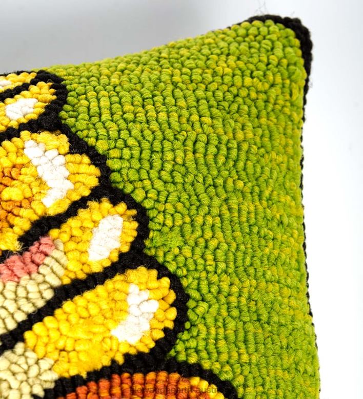 Plow & Hearth Indoor/Outdoor Green Butterfly Hand Hooked Polypropylene Throw Pillow P22BD1265 Houseware