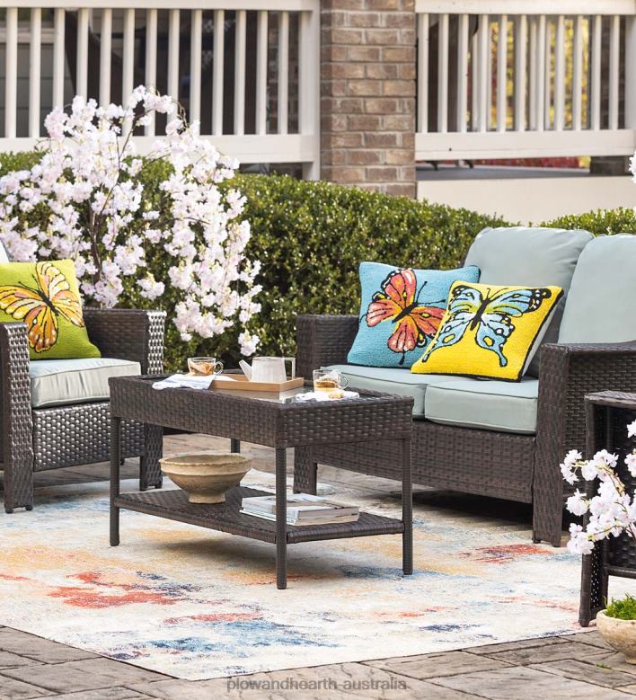 Plow & Hearth Indoor/Outdoor Green Butterfly Hand Hooked Polypropylene Throw Pillow P22BD1265 Houseware