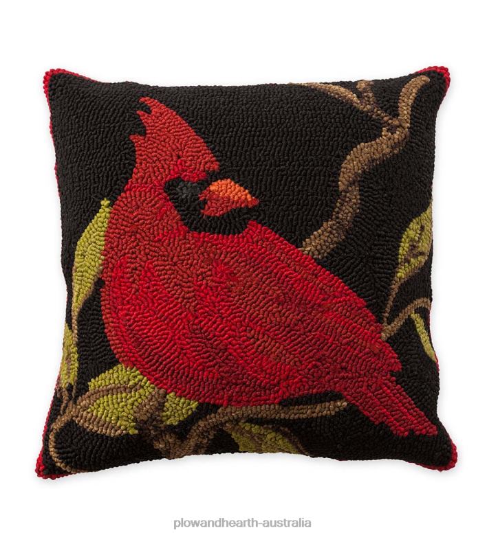 Plow & Hearth Indoor/Outdoor Hooked Cardinal Throw Pillow P22BD1218 Houseware