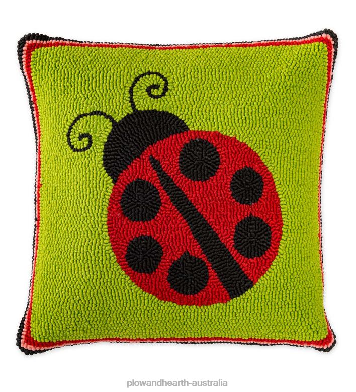 Plow & Hearth Indoor/Outdoor Hooked Polypropylene Ladybug Throw Pillow P22BD1234 Houseware