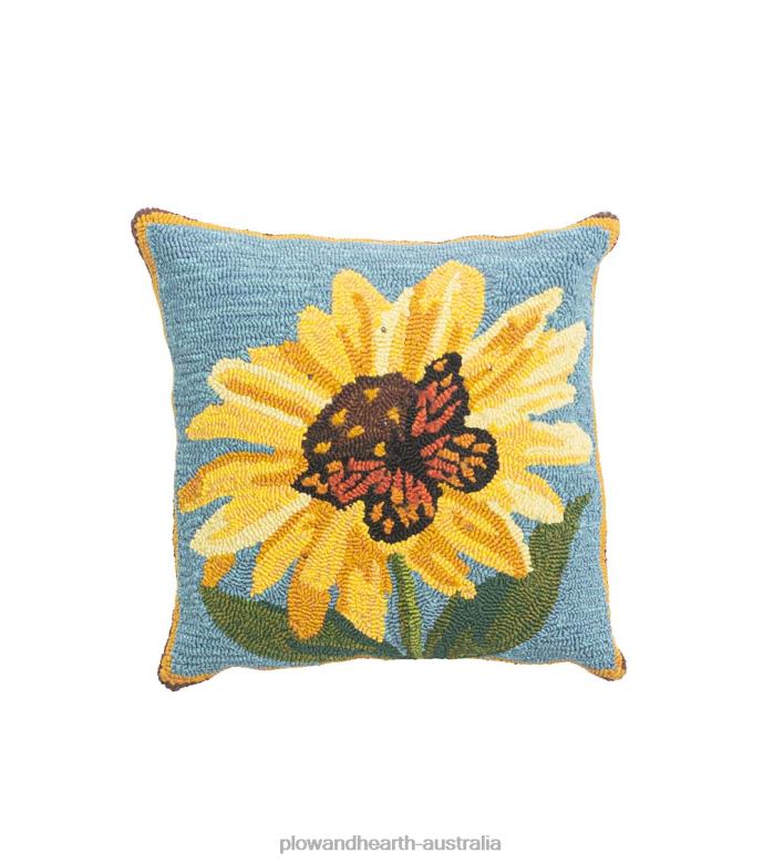 Plow & Hearth Indoor/Outdoor Hooked Polypropylene Sunflower and Butterfly Throw Pillow P22BD1253 Houseware