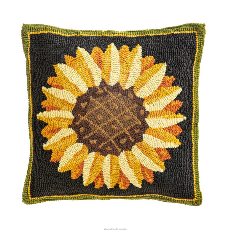 Plow & Hearth Indoor/Outdoor Sunflower Fields Hand-Hooked Polypropylene Throw Pillow P22BD1227 Houseware