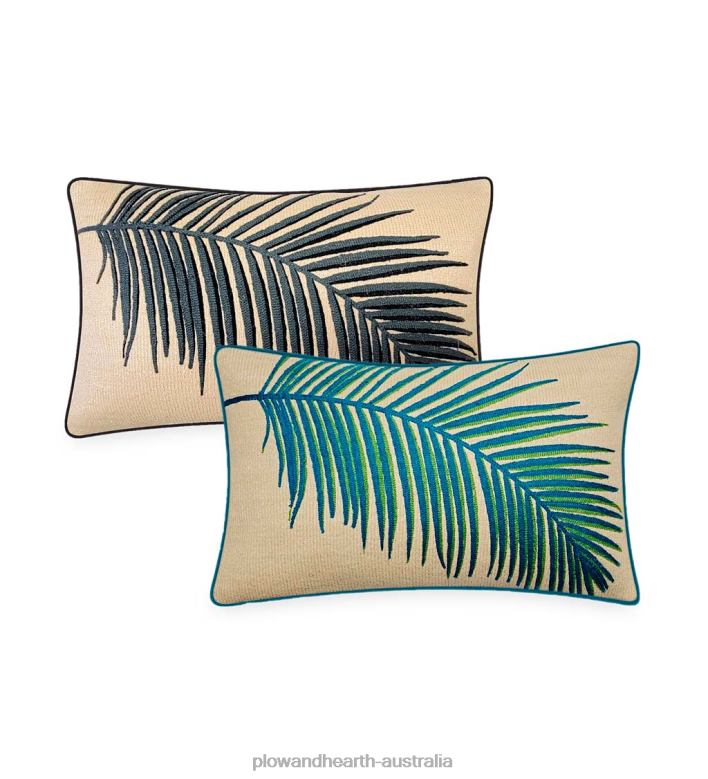 Plow & Hearth New York Botanical Garden Embroidered Frond Pillow - Black P22BD1249 Houseware