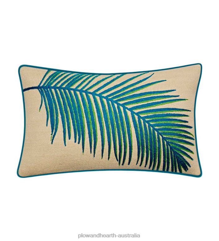 Plow & Hearth New York Botanical Garden Embroidered Frond Pillow - Black P22BD1249 Houseware