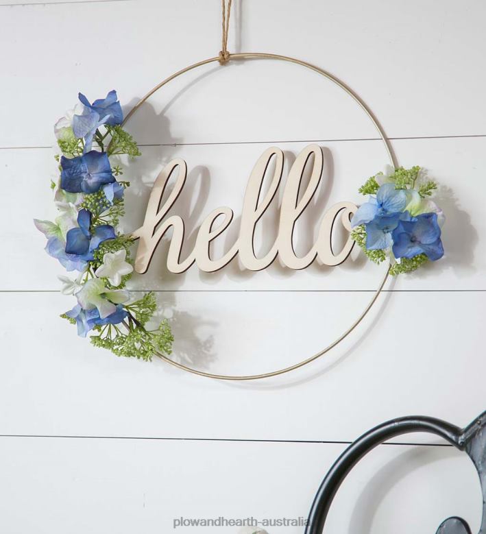 Plow & Hearth Blue and White Floral Hoop Wall Decor P22BD2365 Houseware