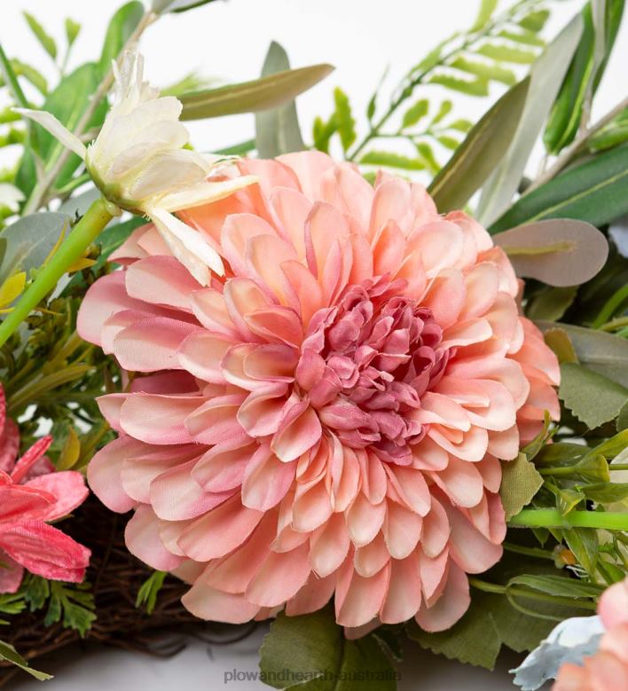 Plow & Hearth Dahlia and Fern Faux Floral Wreath P22BD1656 Houseware