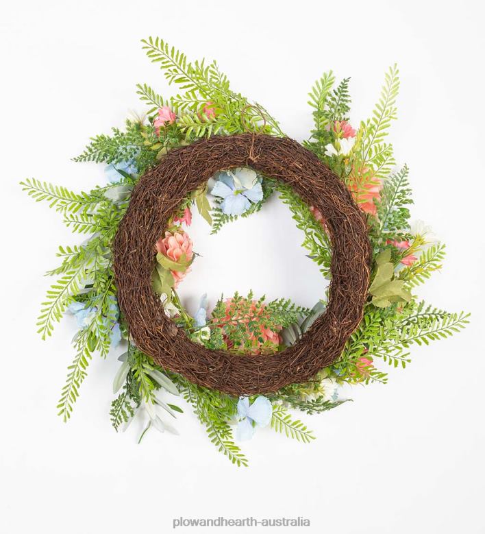 Plow & Hearth Dahlia and Fern Faux Floral Wreath P22BD1656 Houseware