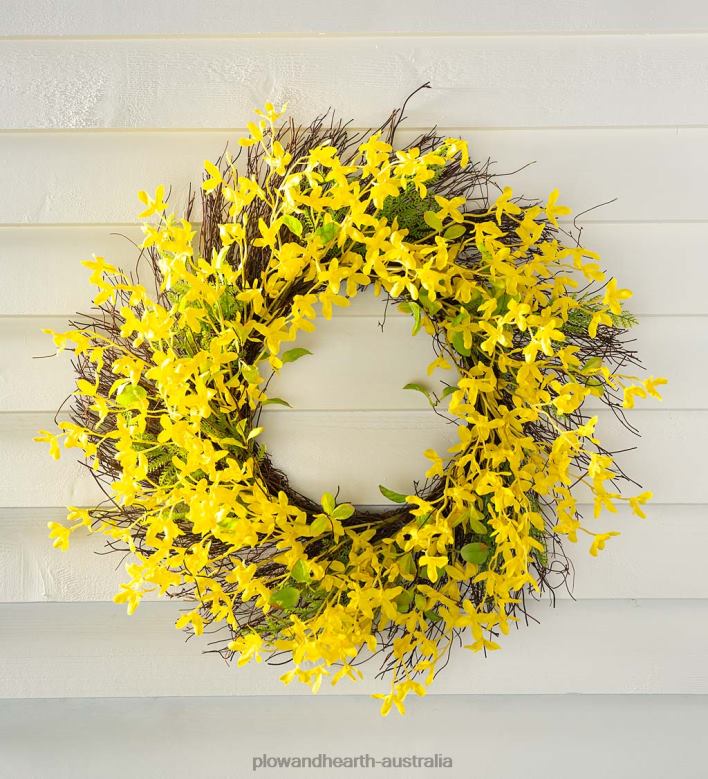 Plow & Hearth Faux Forsythia Wreath on Rattan Base P22BD1638 Houseware