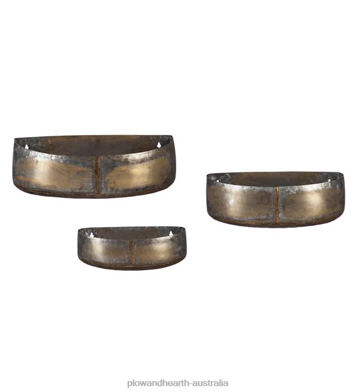 Plow & Hearth Rustic Metal Wall Planters, Set of 3 P22BD1646 Houseware