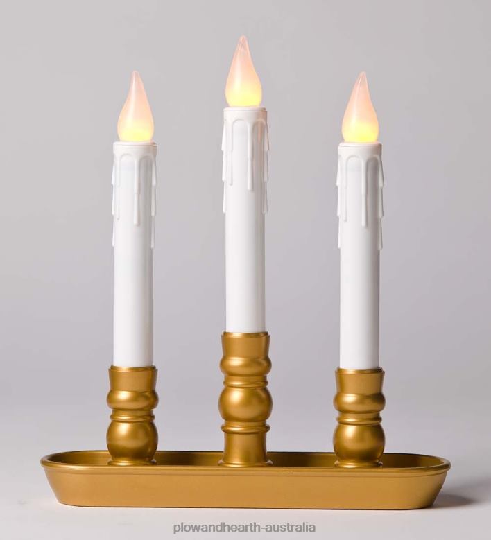 Plow & Hearth Battery-Operated LED Colonial Window Triple Candle - Antique Gold P22BD2496 Houseware