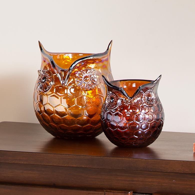 Plow & Hearth Amber Owl Glass Vases, Set of 2 P22BD2355 Houseware