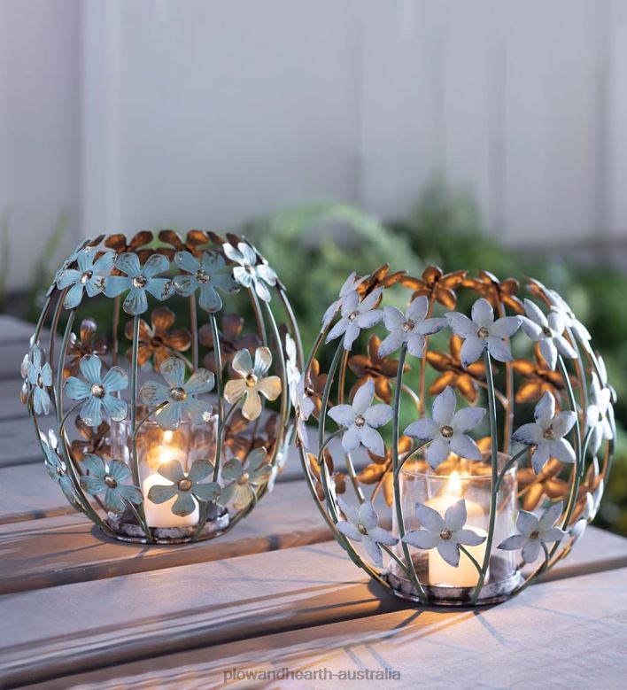 Plow & Hearth Blue Flower Metal Votive Holder P22BD2342 Houseware