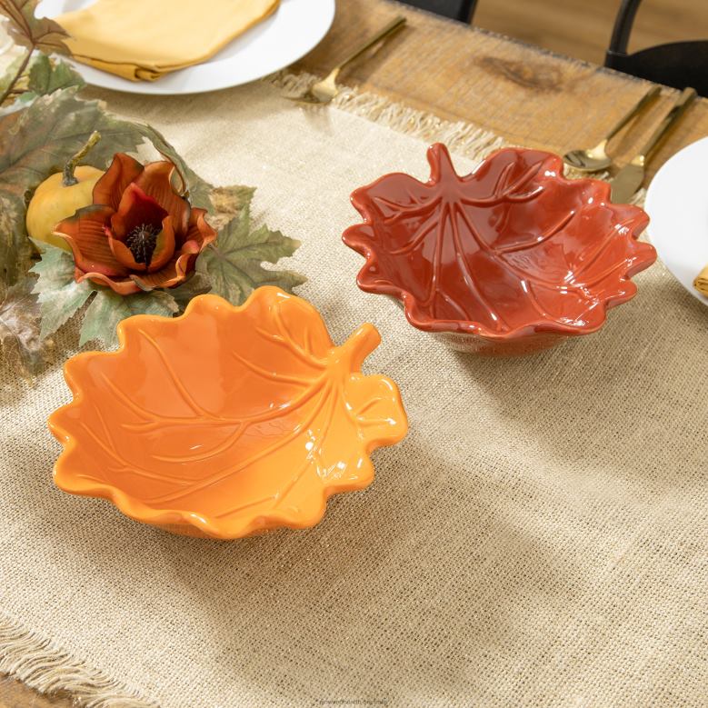 Plow & Hearth Ceramic Fall Leaf Bowls, Set of 2 P22BD2339 Houseware
