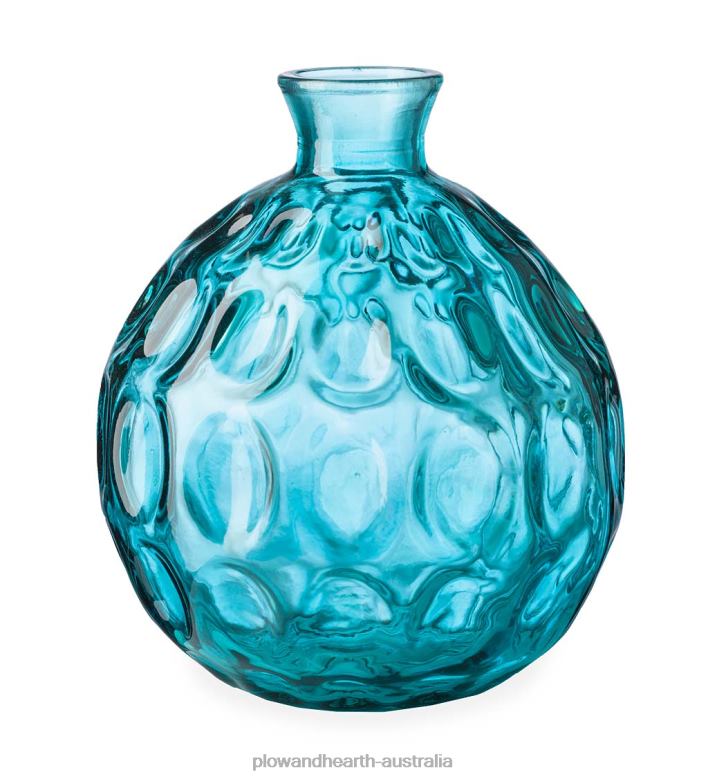 Plow & Hearth Dune Round Recycled Dimpled Glass Vase, 7.5 H - Blue P22BD2422 Houseware