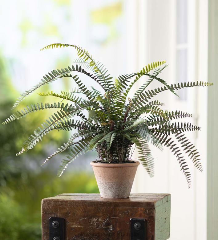 Plow & Hearth Faux Real Fern Artificial Potted Plant P22BD2432 Houseware