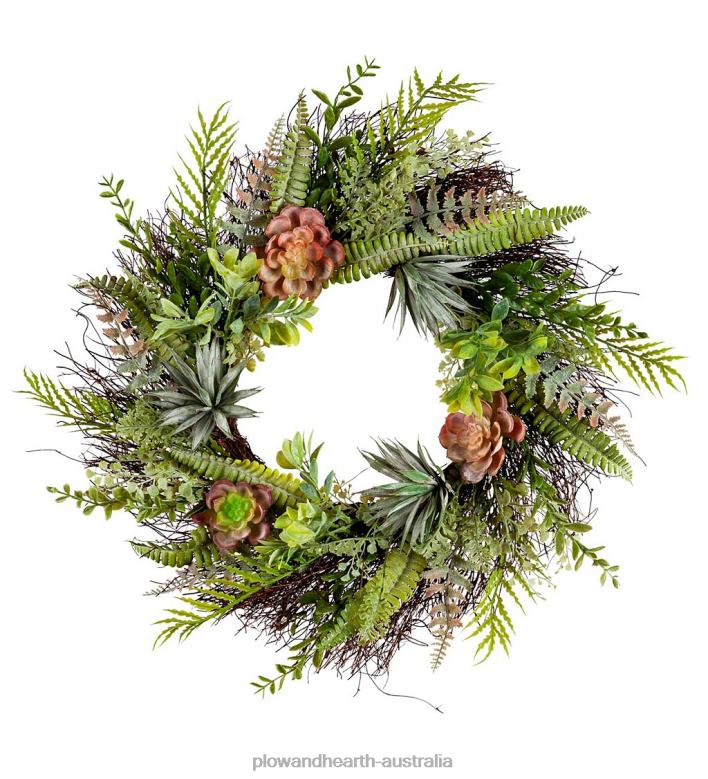 Plow & Hearth Faux Succulent and Fern Wreath P22BD2456 Houseware
