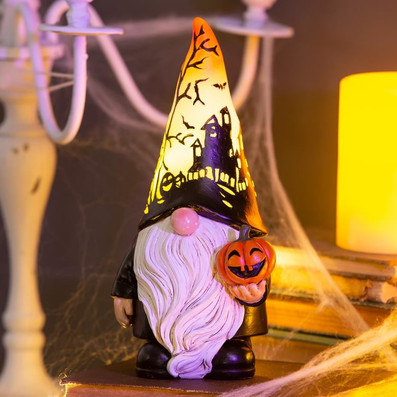 Plow & Hearth Halloween Gnome with Lighted Hat and Pumpkin P22BD2415 Houseware