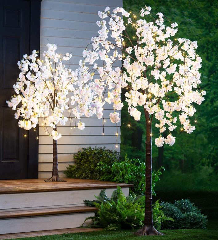 Plow & Hearth Indoor/Outdoor Electric Lighted Faux Weeping Cherry Trees P22BD2334 Houseware
