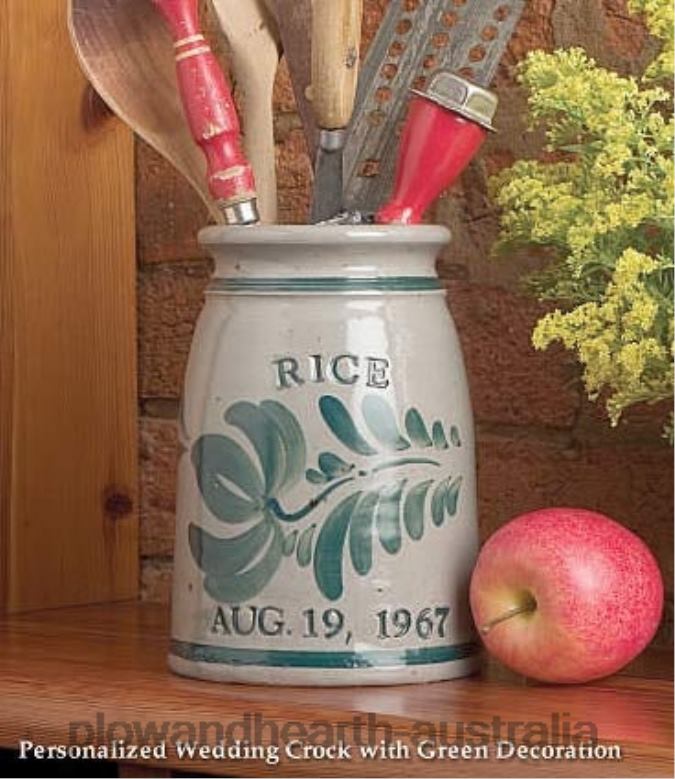 Plow & Hearth Personalized Stoneware Wedding Crock - Green P22BD2351 Houseware