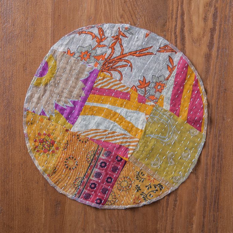 Plow & Hearth Round Upcycled Kantha Placemats Set of 6 P22BD2485 Houseware