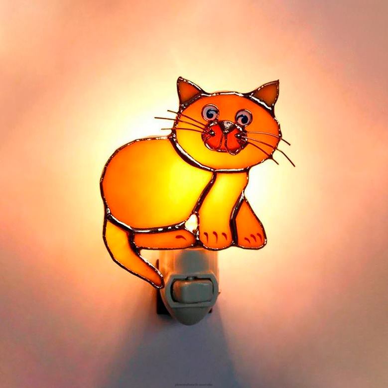 Plow & Hearth Handcrafted Stained Glass Cat Nightlight P22BD2493 Houseware