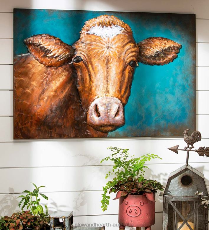 Plow & Hearth Handcrafted Metal 3D Cow Wall Art P22BD2469 Houseware