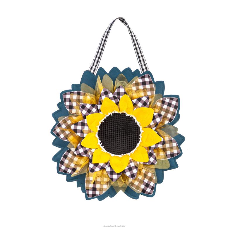 Plow & Hearth Sunflower with Checks Door Decor P22BD2501 Houseware