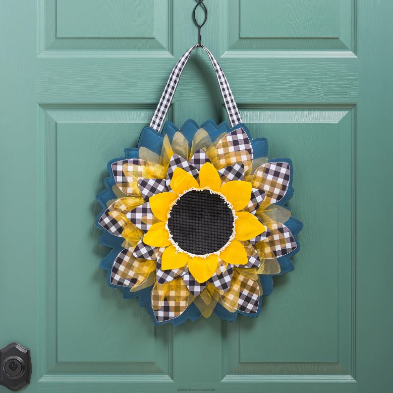 Plow & Hearth Sunflower with Checks Door Decor P22BD2501 Houseware