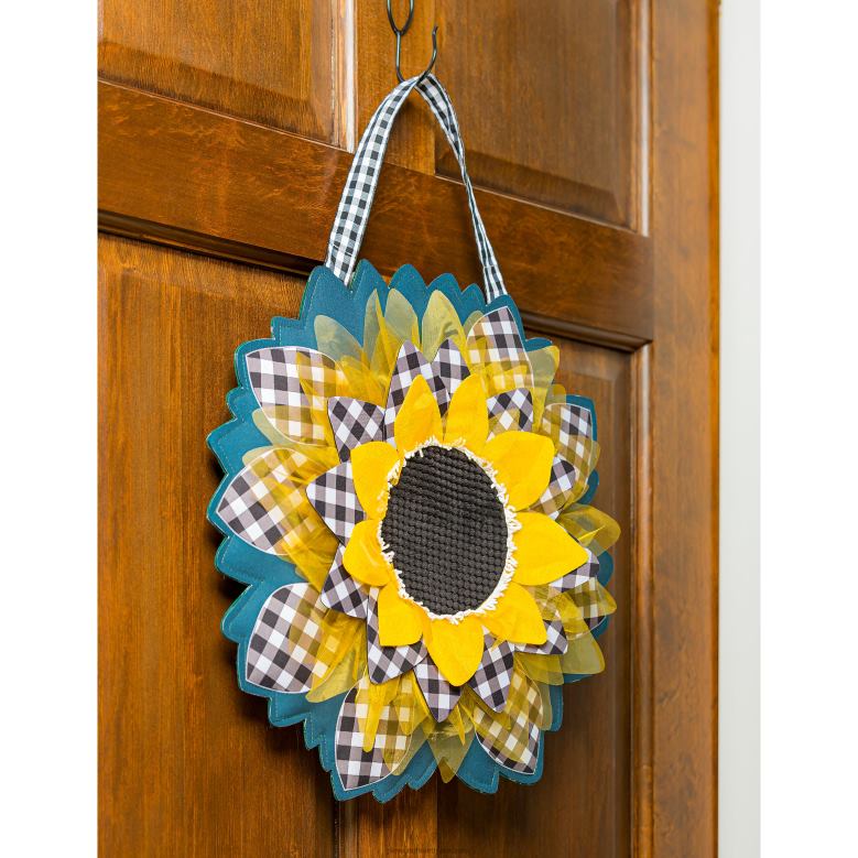 Plow & Hearth Sunflower with Checks Door Decor P22BD2501 Houseware