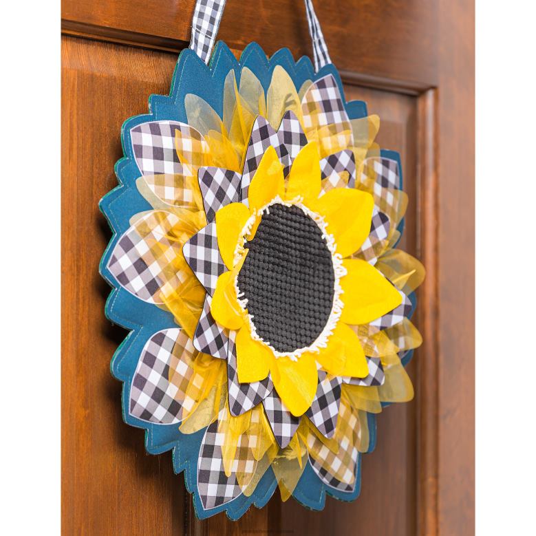 Plow & Hearth Sunflower with Checks Door Decor P22BD2501 Houseware