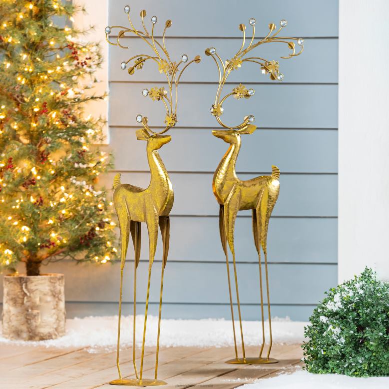 Plow & Hearth Golden Deer Statues, Set of 2 P22BD1721 Houseware
