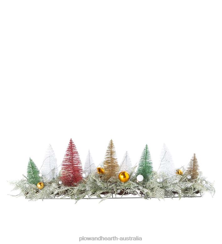 Plow & Hearth Lighted Holiday Centerpiece with Bottle Brush Trees P22BD1706 Houseware