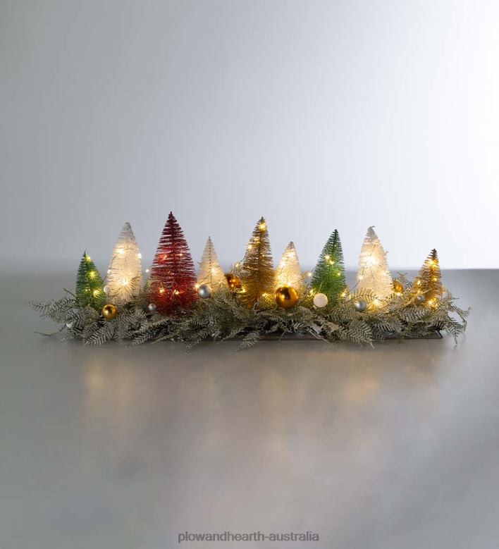 Plow & Hearth Lighted Holiday Centerpiece with Bottle Brush Trees P22BD1706 Houseware